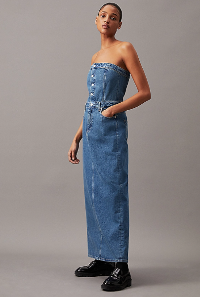 Strapless denim long dress