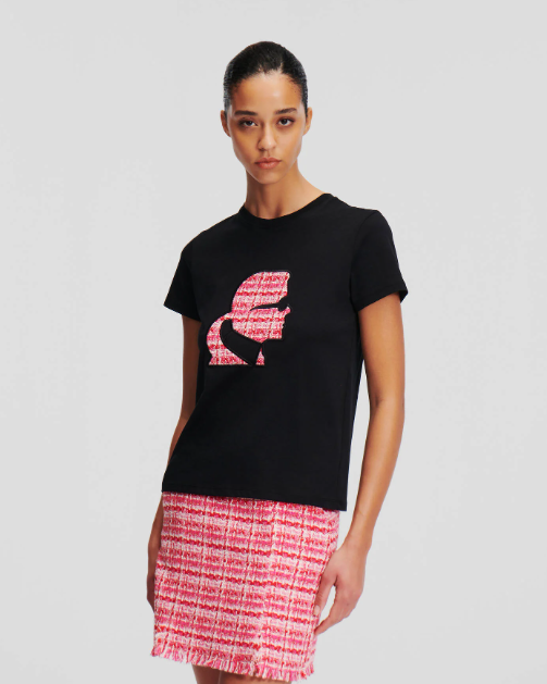 Karl Lagerfeld-T-SHIRT WITH KARL PROFILE PATTERN IN BOUCLÉ