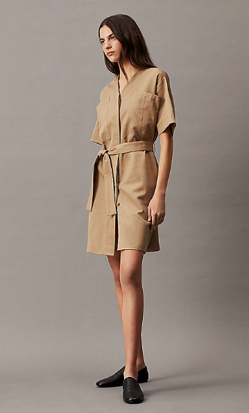 Oversized linen tube dress with belt