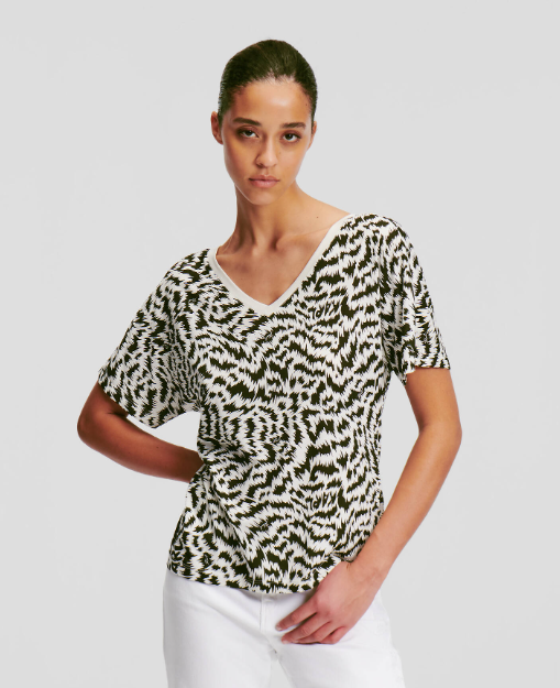 Karl Lagerfeld-ZEBRA PRINT V-NECK TOP