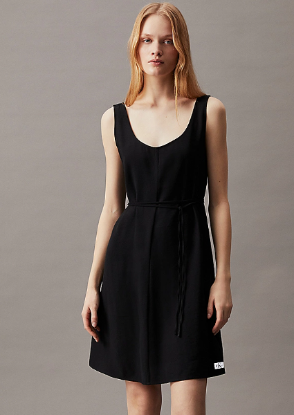 Soft twill tie-waist dress